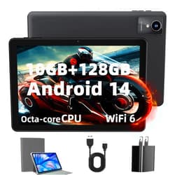 Rebecco 2024 Newest Tablet 10 inch Android 14 Tablets, 10GB RAM+128GB ROM+1TB Expand, Octa-Core 2.0GHz, 1280 * 800 IPS Incell Display, 6000mAh, 5MP+8MP Camera, 5G+2.4G Wi-Fi/Bluetooth 5.4, Widevine L1