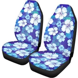 Dreaweet Blue Hibiscus Flower Car Seat Covers Hawaiian Front Seat Covers 2 pcs Set, Womens Mens Couple Vehicle Seat Protector Car Mat Covers, Floral Car Accessories Fit Most Cars,Sedan,SUV or Van
