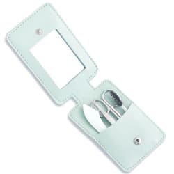 Kootinn Eyebrow Trimmer Kit, 5-in-1 Set with Eyebrow Scissors, Eyebrow Razor, Tweezer, Brush, and Mirror for Women, Includes Leather Carry-Around Bag (Green).