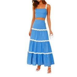 DMOYALA Womens Two Piece Summer Beach Outfits Rickrack Trim Dressy Sleeveless Cropped Tank Tops & Long Maxi Skirt Sets