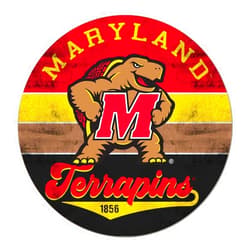 KH Sports Fan Maryland Terrapins Multi-Color Retro Circle Sign, 20x20 Inches, Terrapins Decor for Dorm Room, Bedroom, Fan Cave, Living Room; Display Your Team Spirit with This Unique Maryland Terrapins Wall Art