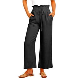 ANRABESS Women Linen Pants Casual Loose High Waist Boho Wide Leg Cropped Palazzo Beach Pants Summer Outfits 2024 Trendy