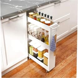 WAOCEO Storage Shelf Slim Storage Cart,3-Tier White Rolling Cart with Handle for Kitchen Bathroom Laundry Narrow Places Storage Rack Floor-Standing