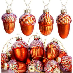 Watayo 12 Pcs Christmas Glass Pinecone Ornaments- Christmas Pinecone Glass Blown Ornaments for Tree- Fall Hanging Pine Cone Glass Ornaments for Xmas Tree Fall Thanksgiving Day Decoration (D Style)