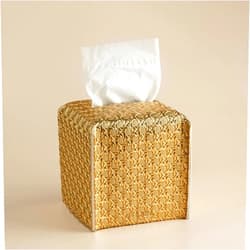 OLETHA Aesthetic Square Tissue Box Cover, Tissues Cube Box Holder, Lattice Textured, Gold