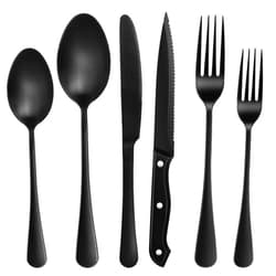 M MCIRCO Matte Black Silverware Set, MCIRCO 24 Pieces Stainless Steel Flatware set with Steak Knives for 4, Tableware Cutlery Set, Utensils for Kitchen Matte Black 24pcs
