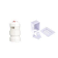 Oatey Sure-Vent 1-1/2 in.–2 in. 160 Branch, 24 Stack DFU Air Admittance Valve with White PVC Sch. 40 Adapter & 39260 Wall Box with Plastic Louvered Faceplate Air Admittance Valve, White
