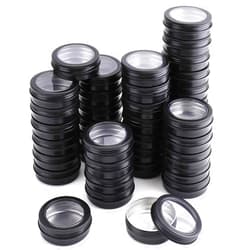 Foraineam 40 Pack 2 Ounce Round Tins Screw Lid Containers with Clear Window Matte Black Metal Empty Tin Cans Aluminum Travel Storage Jars for Kitchen, Office, Candles, Candies, Gifts, Arts & Crafts