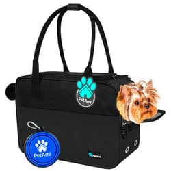 PetAmi Dog Purse Carrier for Small Dogs, Airline Approved Soft Sided Pet Carrier with Pockets, Ventilated Dog Carrying Bag for Puppy Cat, Dog Travel Supplies Bag, Sherpa Bed, Max 12 lbs, Black