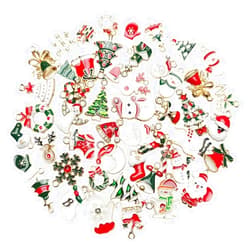 Chenkou Craft 46pcs Wholesale Mix Alloy Christmas Pendants Charms Bracelet Necklace Jewelry Findings Christmas Tree Bear Sock Jingle Bell Snowman Snowflake Claus House Garland