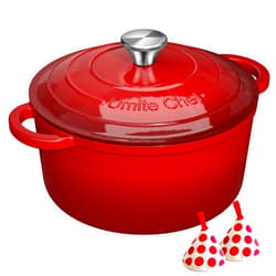 Umite Chef Enameled Cast Iron Dutch Oven - Umite Chef 5QT Pot with Lid & Cotton Potholders - Heavy-Duty Cookware for Bread Baking, Braising, Stews, Roasting(Red)