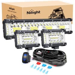 Nilight Side Shooter LED Light Bar Set 12 Inch Triple Row Spot Flood Combo Lights 2PCS 4.3Inch Pods with 5Pin Rocker Switch Wiring Harness Kit for Off-Road Truck ATV UTV Boat
