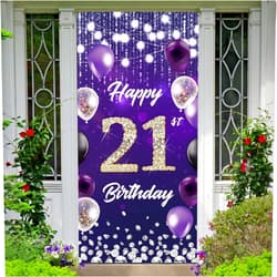 BECKTEN Happy 21st Birthday Backdrop Banner Purple Theme Background with Shiny Diamond Noble Elegant Birthday Party Photo Photography Prop Booth Door Background for Men Women Celebration 35.4x72.8in-BECKTEN