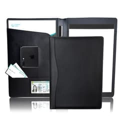 TWINFALCONS Padfolio Portfolio Folder PU Leather Binder Interview Legal Organizer with Business Card Holder Business Portfolio A4 Notepad Holder for Women and Men (Black)