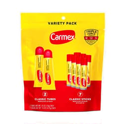 Carmex Classic Medicated Lip Balm Pack, Lip Moisturizer for Chapped Lips, 9-Count Variety Pack Bag (2 Tubes, 7 Sticks)