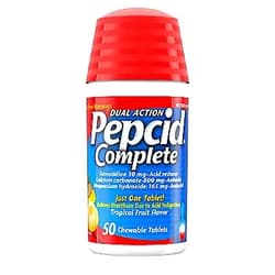 Pepcid Complete Acid Reducer + Antacid Chewable Tablets, Tropical Fruit, 50 ct