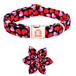 MR.CHUBBYFACE Valentine's Day Dog Collar MR. CHUBBYFACE Adjustable Pink Love Dog Collar with Flower for Extra Small Medium Large Dogs