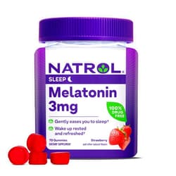 Natrol Melatonin 3 mg, Dietary Supplement for Restful Sleep, Sleep Gummies for Adults, 70 Strawberry-Flavored Melatonin Gummies, 70 Day Supply