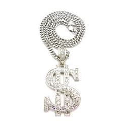 NYFASHION101 Stone Stud Dollar Sign with 6mm Cuban Chain Necklace