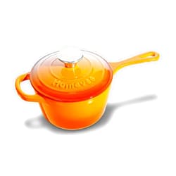 IRESTAURANT PLUS 1.75QT Enameled Cast Iron Sauce Pan, Enameled Saucepan with Lid, Small Dutch Oven Cooking Kitchen Pot, Nonstick & Heavy Duty for Cooking Pasta Sauce, Gravy, Puddings, Marinate, Boiling - Orange