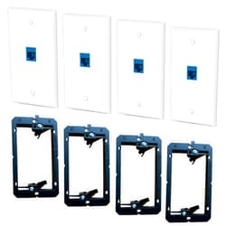 HuaHengHT Cat6 Keystone Ethernet Wall Plate Female to Female with Single Gang Low Voltage Mounting Bracket Device (1cat6 4Pcs, Blue)