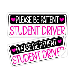 Crazy4Decals Please Be Patient Student Driver Pink Car Signs, Non-Magnetic, Removable Student Driver Decals, Car Window (10x3.8 inches) 2-Pack