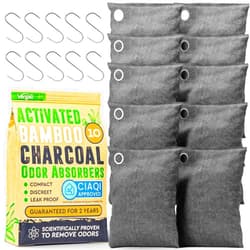 Vergali Activated Charcoal Odor Absorber 10x3.5oz w Hooks. Nature Fresh Bamboo Charcoal Air Purifying Bag Home Closet Air Freshener Deodorizer Odor Eliminator
