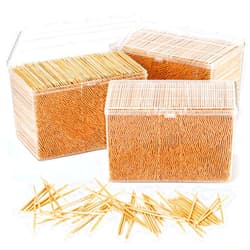 Jerify 12000 Pcs Bamboo Wooden Toothpicks Wood Round Double Sided Toothpicks with Clear Plastic Storage Box for Appetizers Food Barbecue Fruit Teeth Cleaning Party