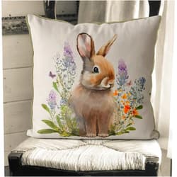 Metr Fabfunky, Rabbit in Lupins Floral Essence on Cream Pillow/Cushion Cover, Zippered Base, Full Piping, 18