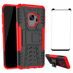 Asuwish Phone Case for Samsung Galaxy S9 with Tempered Glass Screen Protector Cover and Stand Kickstand Hard Rugged Hybrid Protective Cell Accessories Heavy Duty Rubber Glaxay S 9 Edge 9S GS9 Cases Black Red