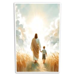 GAWQXEYD Walk With Him Modern Christian Art - Jesus Walks With the Boy Picture Bible Mural - Jesus With Children Painting Catholic Wall Art Canvas Print Poster
