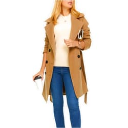 Steve Madden Trench Coat Women – Double-Breasted Long Winter Wool Coat for Women