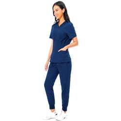 PuriPure Scrub Set for Women Classic V-neck Scrub Top & Jogger Scrub Pants Athletic Nurse Scrub Set with 7 Pockets 4-way