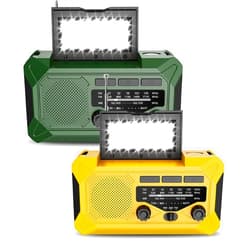 Veubew 10000mAh Emergency Hand Crank Radio with LED Flashlight (Dark Green & Yellow)