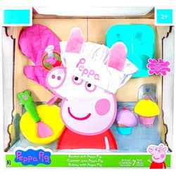 Peppa Pig Baking with Peppa Roleplay Set, 7 Pieces - Includes Chef's Hat, Oven Mitt, Cupcake/Muffin Tray, Cupcakes, Spoon & Bowl - Cook with Peppa! - Toy Gift for Kids - Ages 2+