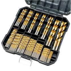GMTOOLS 99 Pcs Drill Bit Set, 135° Tip Titanium Coated High Speed Steel, Twist Drill Bit Kit for Iron, Aluminum Alloy, Copper, Wood, Plastic, with Hard Storage 1/16