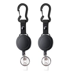HUYANDOO Heavy Duty Retractable Badge Reel, Keychain Multitool Carabiner Badge Holder, Keychain Clip Holder for Camping/Hiking/Climbing/Fishing (S-Black 2PCS)