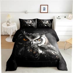 Erosebridal 3D Owl King Size Comforter Set Black and Grey Bedding Set, Wild Animal Down Comforter Cute Bird Bed Set, Woodland Wildlife Quilted Duvet Animal Theme Black Room Decor 3pcs