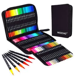 Nicecho Art Markers Dual Brush Pens for Coloring, 60 Artist Colored Marker Set, Fine and Brush Tip Pen Art Supplier for Adult Coloring Books, Bullet Journaling, Drawing
