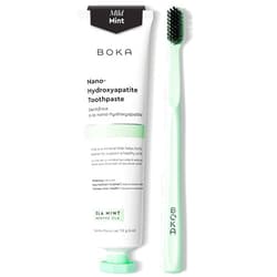 Boka Fluoride Free Toothpaste - Nano Hydroxyapatite - Ela Mint 4oz and Classic Manual Toothbrush, Mint