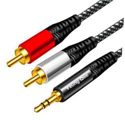 Yeung Qee 3.5mm to 2 RCA Audio Cable 3 ft, Nylon Braided 3.5mm Male to 2RCA Male Stereo Audio Y Adapter Cable AUX RCA Splitter Cord Compatible with Smartphones, MP3, Tablets, Speakers, HDTV (3FT/1M)