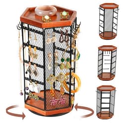 CILXGQLN Jewelry Organizer 360° Rotating Earring Holder Organizer, Hexagon Earring Organizer Necklace Holder Jewelry Display for Necklaces, Earrings, Bracelets, Rings, Watches, Women Girl Gift