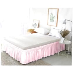 Silver Cotton Luxury Hotel Quality Fabric Pom Pom Tassle Platform Wrap Around Bed Skirt 100% Egyptian Cotton, 1000 Thread Count 12