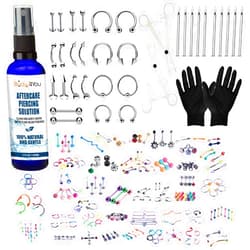 BodyJ4You 156PC Body Piercing Kit Aftercare Spray 14G 16G Belly Ring Tragus RANDOM Mix Jewelry
