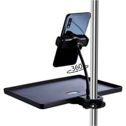 Jaxbo Microphone Stand Tray with Phone Holder,Universal Adjustable Clamp On Rack Tray,Mic Stand Tray Holder for Stage, Live Streaming,Karaoke, Recording