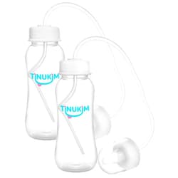 Tinukim iFeed 9 Ounce Self Feeding Baby Bottle with Tube - Handless Anti-Colic Nursing System, White - 2-Pack