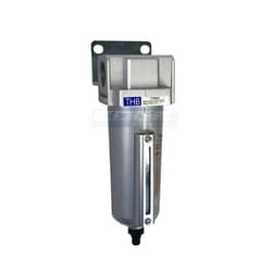 THB HEAVY DUTY INDUSTRIAL RATED HIGH FLOW PARTICULATE FILTER, IN-LINE WATER TRAP FOR COMPRESSED AIR LINE SYSTEMS, 5 MICRON WITH METAL BOWL AND AUTO DRAIN (3/4