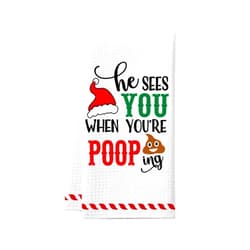 Cheroloven He Sees You When You're Pooping Hand Towels, Funny Christmas Kitchen Towel, Holiday Collection Dish Towels, Novelty Xmas Kitchen Bathroom Decorations, White Elephant Gag Gifts Stocking Stuffer