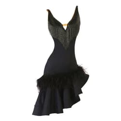 LIUHUO Women's Latin Dance Skirt with Black Feather Sling Style Competition Performance Practice Wear