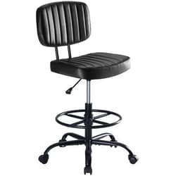 DUMOS Armless Drafting Chair, Low Back Office Seat with Adjustable Footrest Ring for Standing Desk, Ergonomic PU Leather Office Seating, Swivel Rolling High Stool for Studio, Lab, Counter, Black